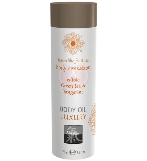 Съедобное масло для тела Shiatsu Body Oil Luxury Зелёный чай и мандарин 75 мл фото 1
