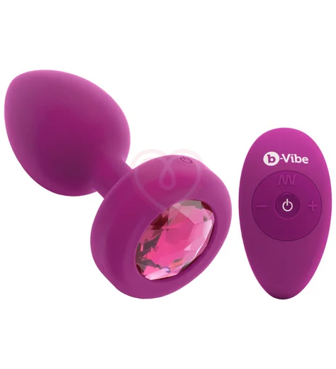 Маленькая вибропробка b-Vibe Vibrating Jewel Plug с кристаллом и пультом розовая фото 1