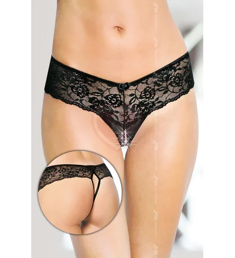 Широкие кружевные трусики с прорезью чёрные фото 1