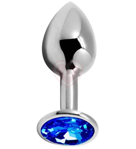 Анальная пробка Alive Mini Metal Butt Plug M с голубым кристаллом фото 1