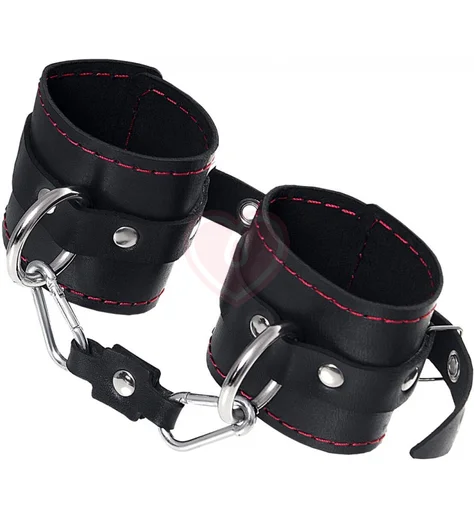 Однослойные наручники с красной строчкой Pecado BDSM черные фото 1