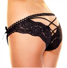 Трусики с ажурной попкой и бантиком Hustler Lingerie чёрные