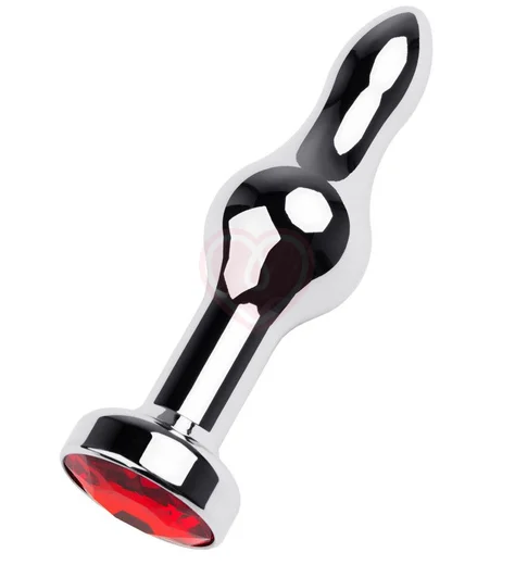 Вытянутая анальная пробка с кристаллом красного цвета ToyFa Metal фото 1