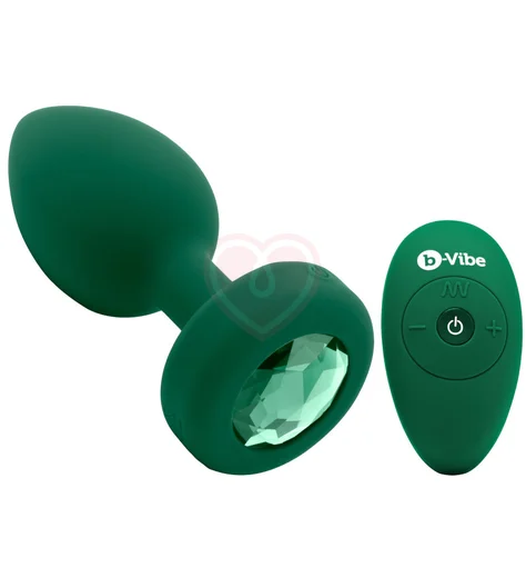 Вибропробка b-Vibe Vibrating Jewel Plug с кристаллом и пультом зелёная фото 1