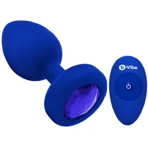 Вибропробка b-Vibe Vibrating Jewel Plug L/XL с кристаллом и пультом синяя