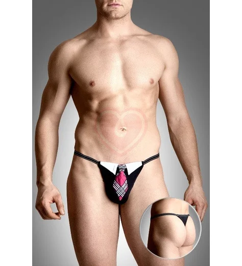 Стринги мужские чёрные с разноцветным галстуком фото 1