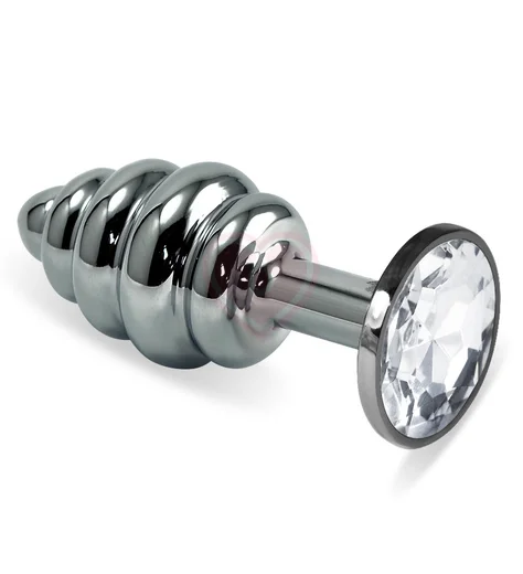 Анальная пробка Silver спираль с прозрачным кристаллом фото 1