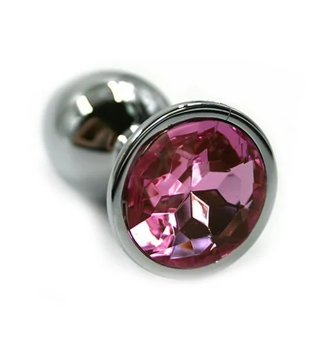 Средняя алюминиевая анальная пробка Medium с розовым стразом фото 1