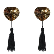 Пэстисы Burlesque Gipsy сердечки из пайеток с длинными кисточками золотые