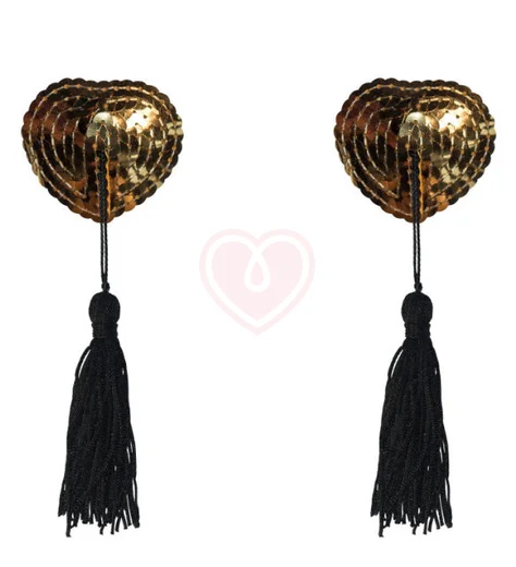 Пэстисы Burlesque Gipsy сердечки из пайеток с длинными кисточками золотые фото 1