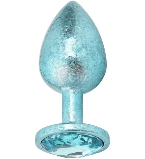 Алюминиевая анальная пробка Kanikule Large с гранёным кристаллом голубая фото 1