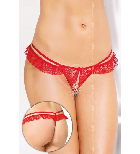 Открытые стринги с рюшами красные фото 1