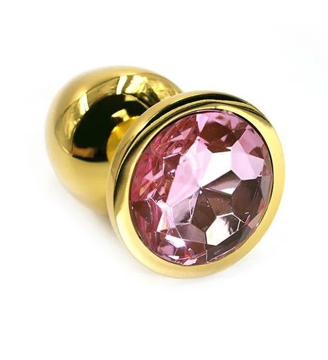 Маленькая золотая алюминиевая анальная пробка Small с розовым стразом фото 1