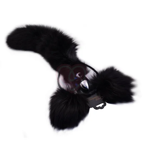 Анальная пробка с хвостом и ушками из натурального меха Crazy Handmade фото 1