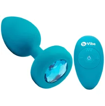 Маленькая вибропробка b-Vibe Vibrating Jewel Plug с кристаллом и пультом бирюзовая