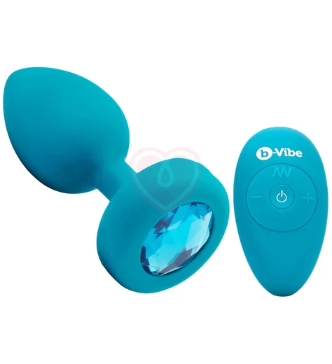 Маленькая вибропробка b-Vibe Vibrating Jewel Plug с кристаллом и пультом бирюзовая фото 1