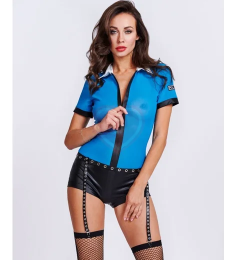 Боди-комбинезон Полицейского с чулками и поясом синий с чёрным фото 1