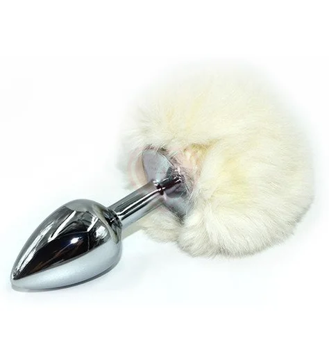 Анальная пробка с белым заячьим хвостиком фото 1