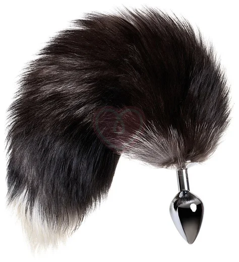 Анальная пробка с чёрно-бурым хвостом ToyFa Metal M фото 1