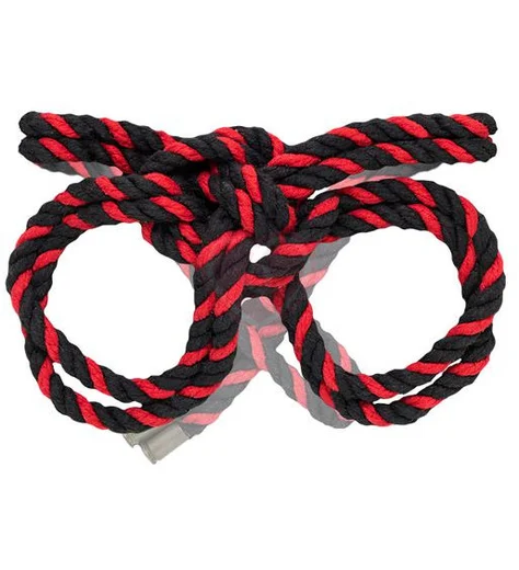 Наручники-оковы из хлопковой веревки Pecado BDSM Узел-альфа черно-красные фото 1