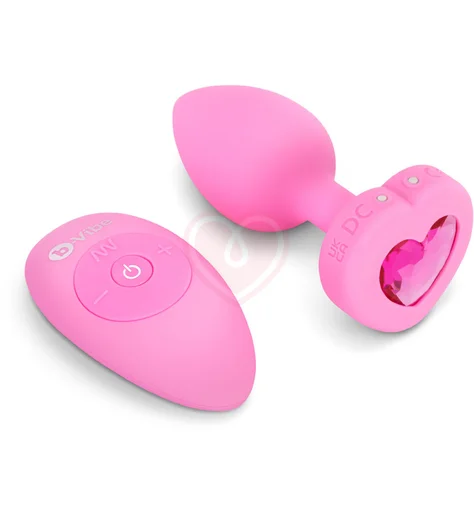 Анальная пробка с кристаллом сердцем и вибрацией b-Vibe Heart Shape Jewel Plug S/M розовая фото 1