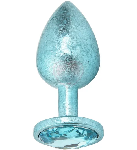 Алюминиевая анальная пробка Kanikule Medium с гранёным кристаллом голубая фото 1