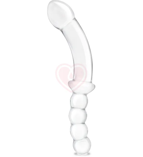 Стеклянный двусторонний фаллоимитатор Girthy Double Sided Dong With Anal Bead прозрачный фото 1