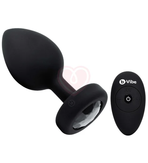 Большая вибропробка b-Vibe Vibrating Jewel Plug с кристаллом и пультом чёрная фото 1