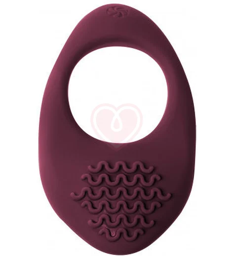 Эрекционное виброкольцо с клиторальной стимуляцией Pure Passion Moonshine бордовое фото 1