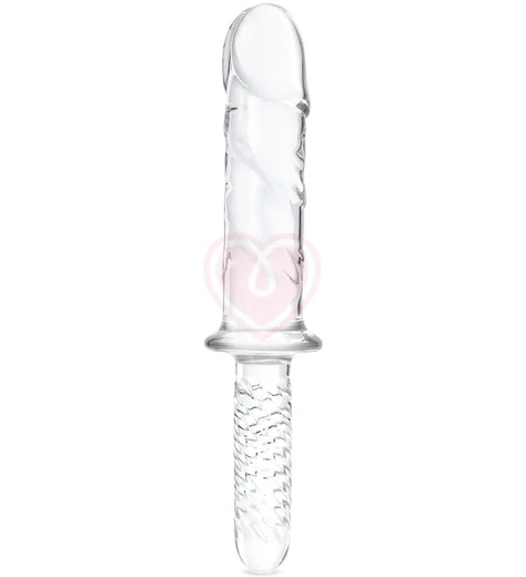 Стеклянный фаллоимитатор с ручкой Girthy Cock Double Ended With Handle прозрачный фото 1