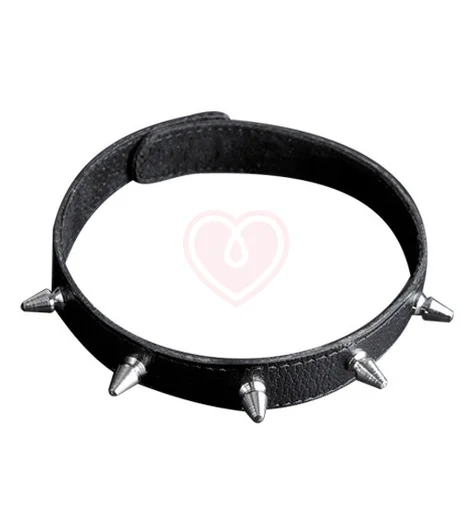 Узкий кожаный чокер с шипами чёрный фото 1