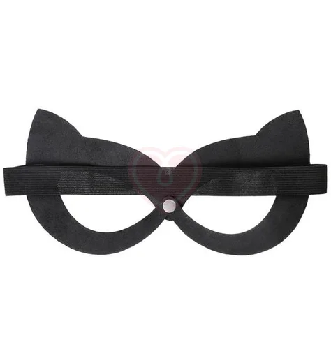 Открытая кожаная маска с кошачьими ушками Pecado BDSM черная фото 2