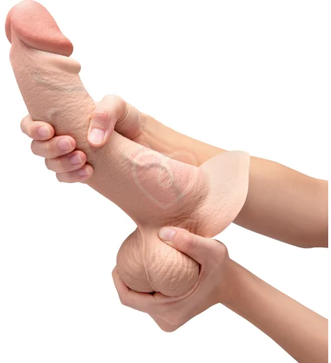 Реалистичный изогнутый фаллоимитатор с мошонкой Slipskin Realstic Curved 20 см телесный фото 7