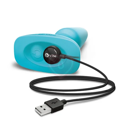 Анальная вибропробка с ротацией b-Vibe Rimming 2 голубая фото 3
