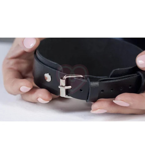 Ошейник Лунный Свет с двухслойным ремешком и колечком чёрный фото 2