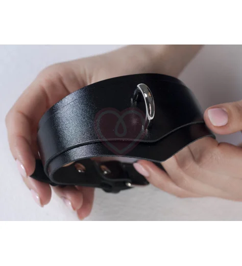 Ошейник Лунный Свет с двухслойным ремешком и колечком чёрный фото 3