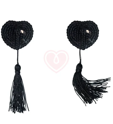 Пэстисы Burlesque Gipsy сердечки из пайеток с длинными кисточками чёрные фото 2