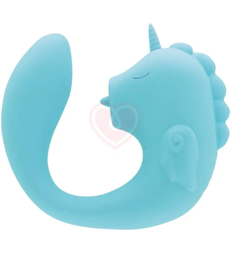 Двусторонний вибратор Unihorn C Horse Ocean Peak со стимуляцией язычком голубой фото 1