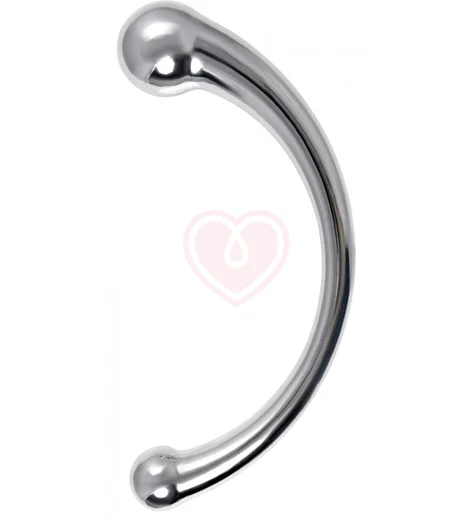 Двусторонний изогнутый металлический фаллоимитатор Metal by Toyfa серебристый фото 1