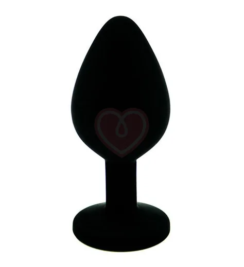 Силиконовая анальная пробка средняя чёрная с прозрачным кристаллом фото 3