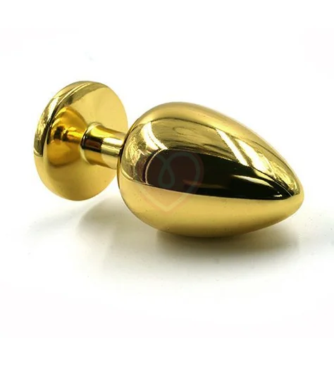 Маленькая золотая алюминиевая анальная пробка Small с малиновым стразом фото 3