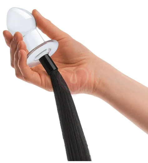 Стеклянная анальная пробка Glas Horse Tail с хвостом фото 3