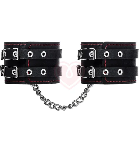 Оковы на ноги с двумя ремнями и красной строчкой Pecado BDSM черные фото 3