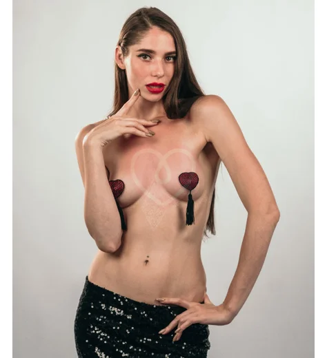 Пэстисы Burlesque Evans сердечки с кисточками чёрные с красным фото 3