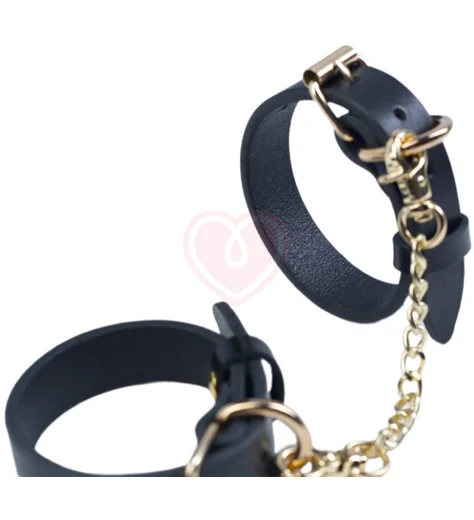 Наручники из ременной кожи с золотой фурнитурой Лунный свет чёрные фото 2