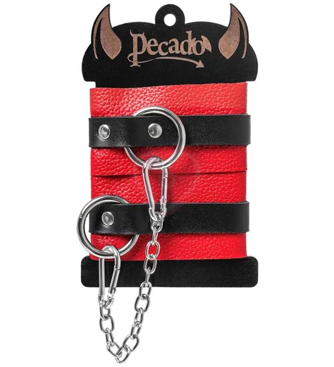 Мягкие оковы для ног с люверсами Pecado BDSM красные с черным фото 5