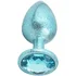 Алюминиевая анальная пробка Kanikule Small с гранёным кристаллом голубая фото 2