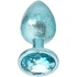 Алюминиевая анальная пробка Kanikule Small с гранёным кристаллом голубая фото 3