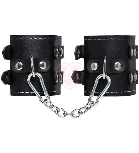 Наручники с двумя ремнями и красной подкладкой Pecado BDSM черные фото 3