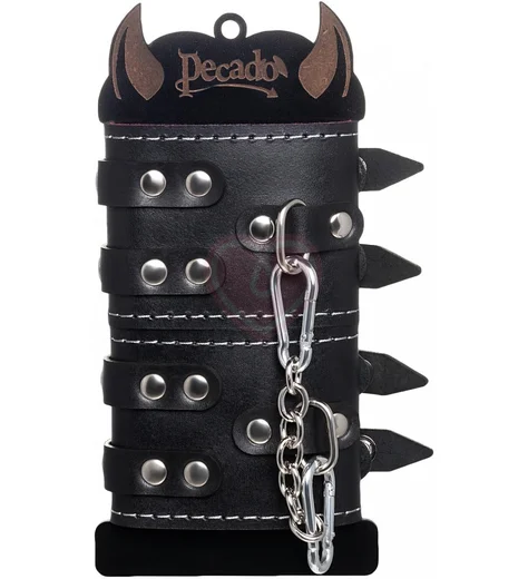 Наручники с двумя ремнями и красной подкладкой Pecado BDSM черные фото 6